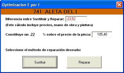 La ventana modal presenta la diferencia entre sustituir y reparar